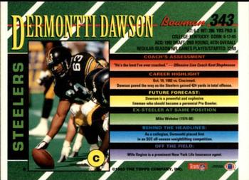 1993 Bowman #343 Dermontti Dawson Back