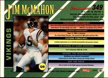 1993 Bowman #349 Jim McMahon Back