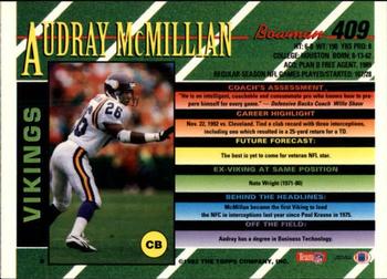 1993 Bowman #409 Audray McMillian Back