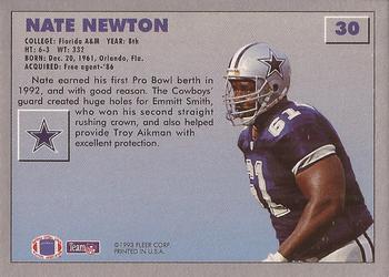 1993 Fleer #30 Nate Newton Back