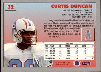1993 Fleer #32 Curtis Duncan Back