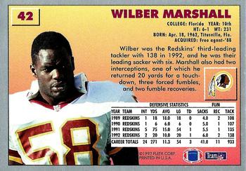 1993 Fleer #42 Wilber Marshall Back