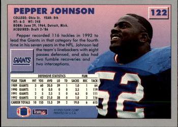 1993 Fleer #122 Pepper Johnson Back