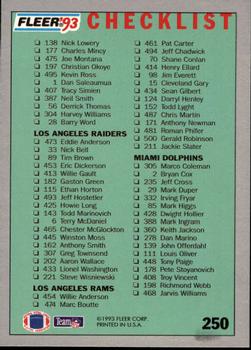 1993 Fleer #250 Checklist 2/4 Back