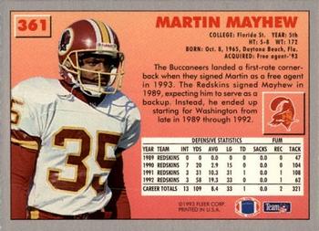 1993 Fleer #361 Martin Mayhew Back