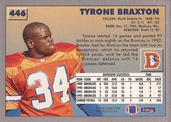 1993 Fleer #446 Tyrone Braxton Back