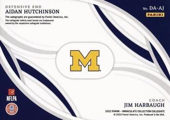 2022 Panini Immaculate Collection Collegiate - Immaculate Dual Autographs #DA-AJ Aidan Hutchinson / Jim Harbaugh Back