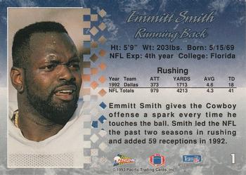 1993 Pacific #1 Emmitt Smith Back