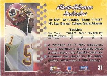 1993 Pacific #31 Monte Coleman Back