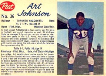 1962 Post Cereal CFL #36 Art Johnson Front
