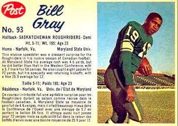 1962 Post Cereal CFL #93 Billy Gray Front