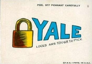1967 Topps - Comic Pennants #11 Yale (Locks Are Hard to Pick) Front