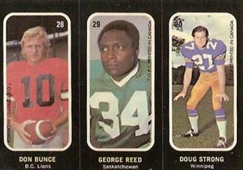 1972 O-Pee-Chee CFL - Trio Stickers #28 29 30 Don Bunce / George Reed / Doug Strong Front