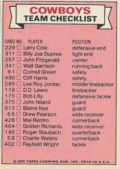 1975 Topps - Team Checklists #NNO Dallas Cowboys Back