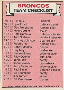 1975 Topps - Team Checklists #NNO Denver Broncos Back