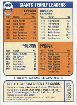 1976 Topps - Team Checklists #468 New York Giants Back