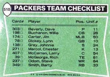 1978 Topps - Team Checklists #510 Barty Smith / Dave Pureifory / Dave Roller / Mike McCoy / Steve Luke / Steve Odom Back