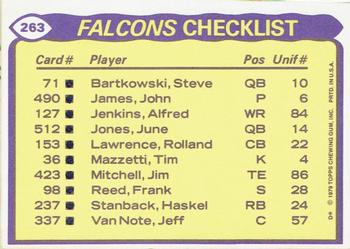 1979 Topps - Checklist Sheet Singles #263 Falcons Team Leaders Back