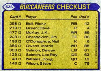 1979 Topps - Checklist Sheet Singles #526 Buccaneers Team Leaders Back