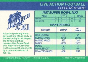 1988 Fleer Team Action #60 Super Bowl XXI Back