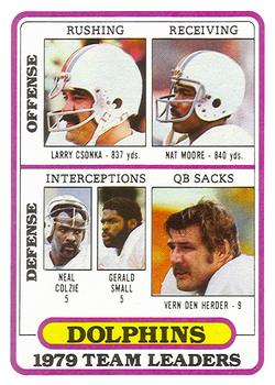 1980 Topps - Team Checklists #76 Larry Csonka / Nat Moore / Neal Colzie / Gerald Small / Vern Den Herder Front