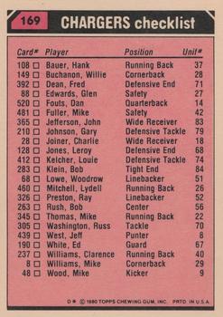 1980 Topps - Team Checklists #169 Clarence Williams / John Jefferson / Woodrow Lowe / Ray Preston / Wilbur Young Back