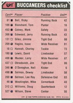 1980 Topps - Team Checklists #282 Ricky Bell / Isaac Hagins / Lee Roy Selmon Back