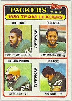 1981 Topps - Team Checklists #151 Eddie Lee Ivery / James Lofton / Johnnie Gray / Mike Butler Front