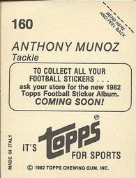 1982 Topps - Coming Soon Stickers #160 Anthony Munoz Back