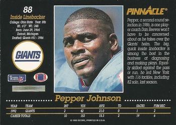 1993 Pinnacle #88 Pepper Johnson Back