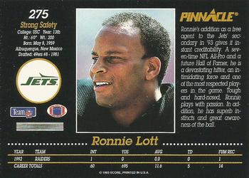 1993 Pinnacle #275 Ronnie Lott Back