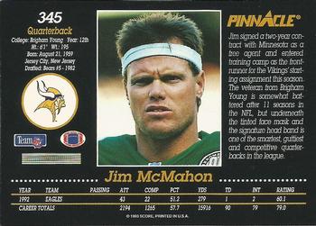 1993 Pinnacle #345 Jim McMahon Back