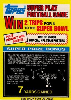 1984 Topps - Super Play Game Cards #13 New England Patriots Front