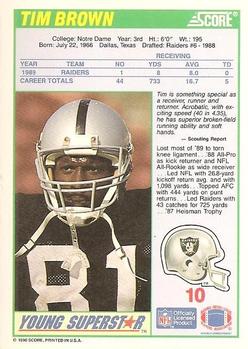 1990 Score - Young Superstars #10 Tim Brown Back