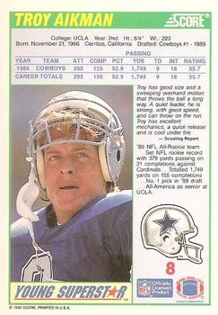 1990 Score - Young Superstars #8 Troy Aikman Back