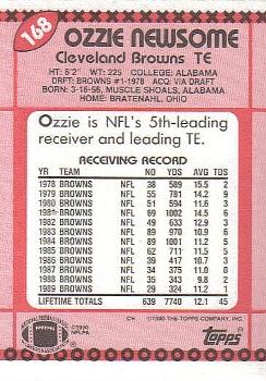 1990 Topps - Collector's Edition (Tiffany) #168 Ozzie Newsome Back