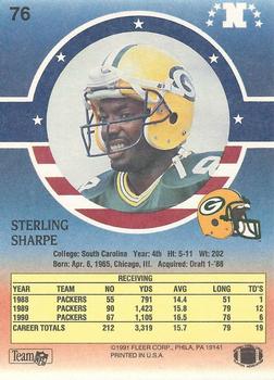 1991 Fleer Stars 'n Stripes #76 Sterling Sharpe Back