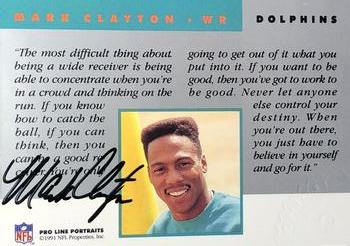 1991 Pro Line Portraits - Autographs #NNO Mark Clayton Back
