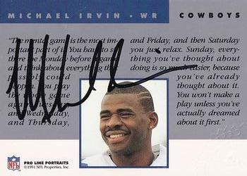 1991 Pro Line Portraits - Autographs #NNO Michael Irvin Back