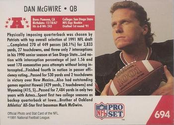 1991 Pro Set - Draft Day #694 Dan McGwire Back