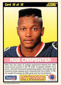 1991 Score - Hot Rookies #10 Rob Carpenter Back