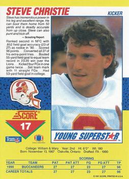 1991 Score - Young Superstars #17 Steve Christie Back