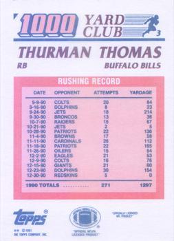 1991 Topps - 1000 Yard Club #3 Thurman Thomas Back