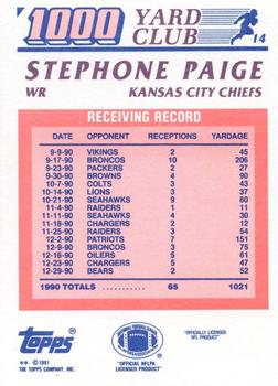1991 Topps - 1000 Yard Club #14 Stephone Paige Back