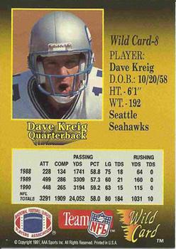 1991 Wild Card - 10 Stripe #8 Dave Krieg Back
