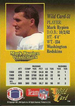 1991 Wild Card - 10 Stripe #51 Mark Rypien Back