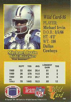 1991 Wild Card - 10 Stripe #95 Michael Irvin Back