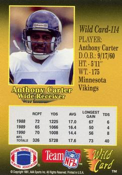 1991 Wild Card - 10 Stripe #114 Anthony Carter Back