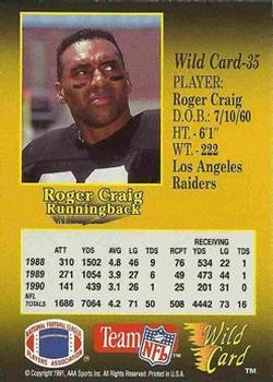 1991 Wild Card - 100 Stripe #35 Roger Craig Back