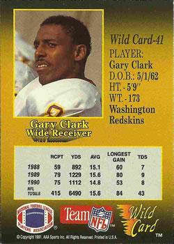 1991 Wild Card - 100 Stripe #41 Gary Clark Back